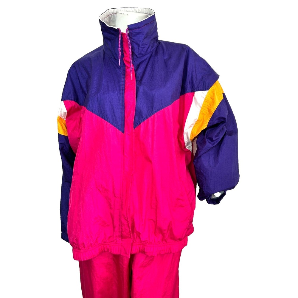 90s Venezia Women's Size XXL Track Suit Set Windbreaker Jacket Pants Pink Lined - Picture 13 of 16